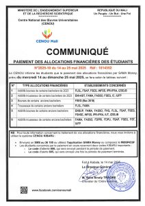 COMMUNIQUE DE PAIEMENT DU 26 MAI AU 05 JUIN 2025.